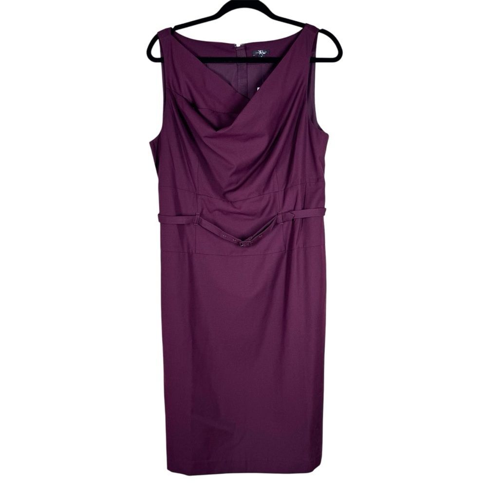 Ann Taylor Dress Burgundy Sheath Belted Cowl Neck Sleeveless Career Classy 14